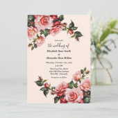 Elegant pink and red roses floral wedding einladung (Stehend Vorderseite)