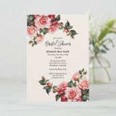 Elegant pink and red roses floral wedding einladung (Stehend Vorderseite)