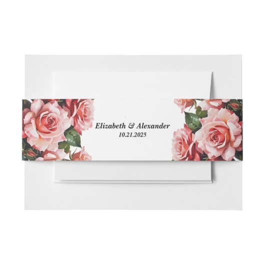Elegant pink and red roses floral wedding einladungsbanderole (Vorderseite Beispiel)