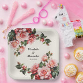 Elegant pink and red roses floral wedding pappteller (Party)