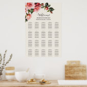 Elegant pink and red roses wedding seating chart poster (Küche)