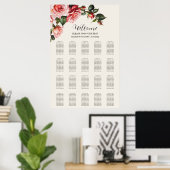Elegant pink and red roses wedding seating chart poster (Heimbüro)