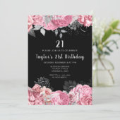 Elegant Pink and Silver Flowers Birthday Party Einladung (Stehend Vorderseite)