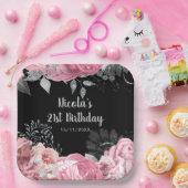 Elegant Pink and Silver Flowers Birthday Party Pappteller (Party)