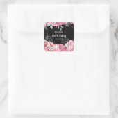 Elegant Pink and Silver Flowers Birthday Party Quadratischer Aufkleber (Tasche)