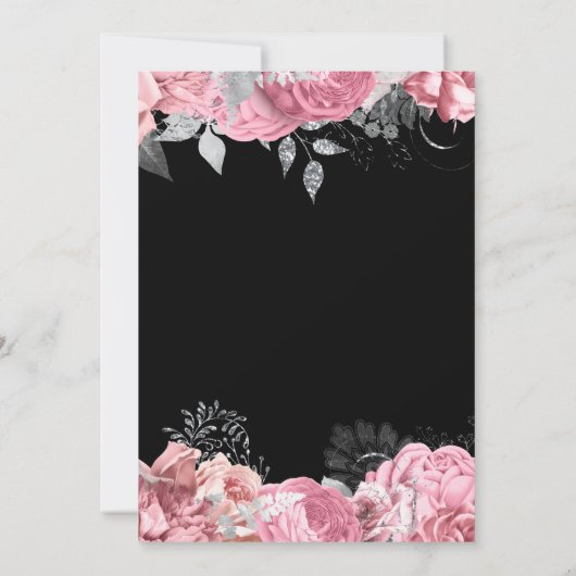 Elegant Pink and Silver Flowers Sweet Sixteen Dankeskarte (Rückseite)