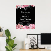 Elegant Pink and Silver Flowers Sweet Sixteen  Poster (Heimbüro)