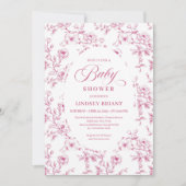 Elegant Pink and White Rose Pattern Baby Shower   Einladung (Vorderseite)