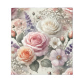 Elegant Pink and White Rose Pattern Notepad Notizblock (Vorderseite)