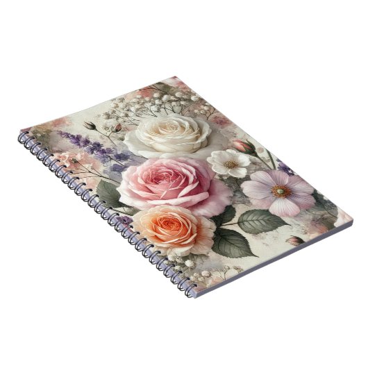 Elegant Pink and White Rose Pattern Spiral Notizblock (Rechte Seite)