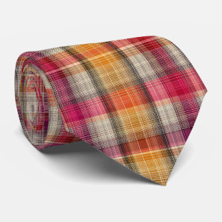 Elegant Pink and Yellow Plaid Gingham Pattern Krawatte