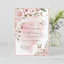 Elegant Pink Baby Girl Floral Script Baby Shower
