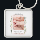 elegant pink baby girl photo announcement schlüsselanhänger<br><div class="desc">Introducing photo blush pink floral birth announcement. Beautiful watercolour floral and elegant script text. Part of a collection.</div>