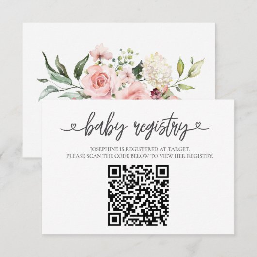 Elegant Pink  Baby Registry QR Code Insert Card (Vorne/Hinten)