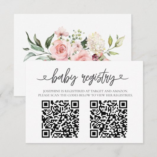Elegant Pink  Baby Registry QR Code Insert Card (Vorne/Hinten)