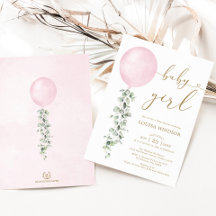 Elegant Pink Balloon Eucalyptus Girl Baby Shower