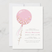 Elegant Pink Balloon Girl Baby Shower Einladung (Vorderseite)