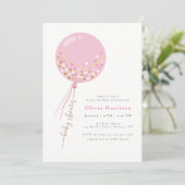 Elegant Pink Balloon Girl Baby Shower Einladung (Stehend Vorderseite)