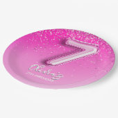 Elegant Pink Balloon Numbers 7th Birthday for Girl Pappteller (Schrägansicht)