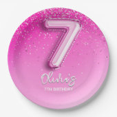 Elegant Pink Balloon Numbers 7th Birthday for Girl Pappteller (Vorderseite)