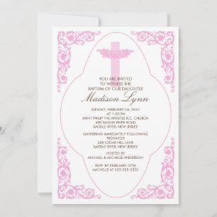 Elegant Pink Baptism Invitation Einladung