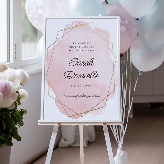Elegant Pink Bat Mitzvah Willkommen Poster
