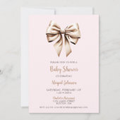 Elegant Pink Beige Coquette Bow Baby Dusche Einladung (Vorderseite)