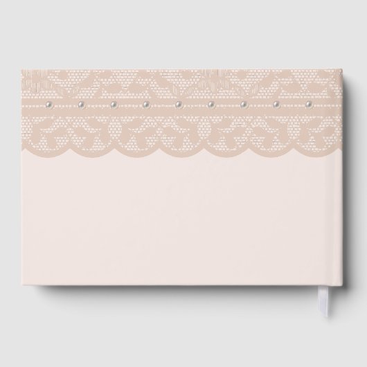 Elegant Pink Beige Pearls Bow Lace Baby Shower Gästebuch (Rückseite)