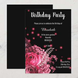 ELEGANT PINK BLACK FLORAL GARDEN GEBURTSTAG EINLADUNG