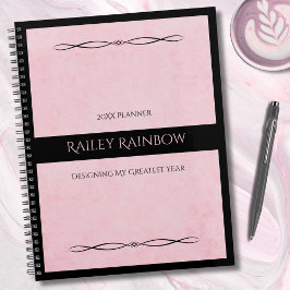 Elegant Pink Black Monogram Executive Planner Planer