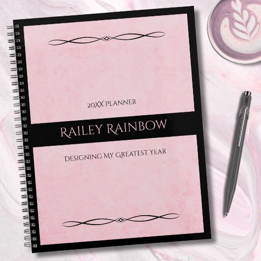 Elegant Pink Black Monogram Executive Planner Planer