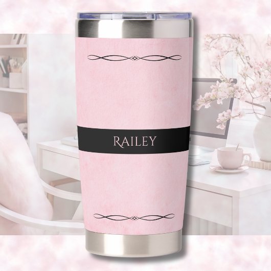 Elegant Pink Black Travel Mug Thermobecher