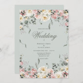 Elegant Pink Bliush Ivory Floral Wedding Einladung (Vorne/Hinten)