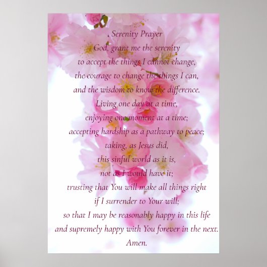 Elegant Pink Blossom - Script Serenity Gebet Poster (Vorne)