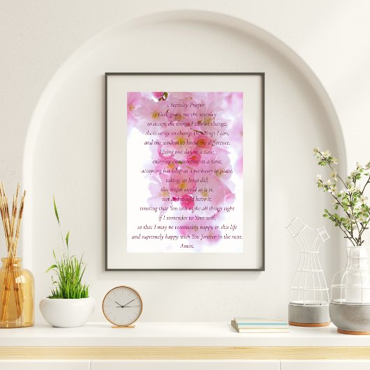 Elegant Pink Blossom - Script Serenity Gebet Poster