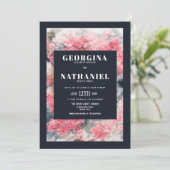 Elegant Pink Blue Cherry Blossom Blumenhochzeit Einladung (Stehend Vorderseite)