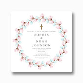 Elegant Pink Blue Cross Twins Taufe Einladung