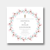 Elegant Pink Blue Cross Twins Taufe Einladung