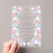 Elegant Pink & Blue Floral Regency Garden Wedding Acryleinladungen (Insitu (Handheld))