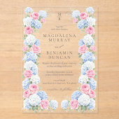 Elegant Pink & Blue Floral Regency Garden Wedding Acryleinladungen (Vorderseite)