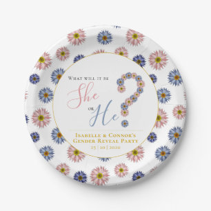 Elegant pink Blue He or She Floral Gender Reveal Pappteller