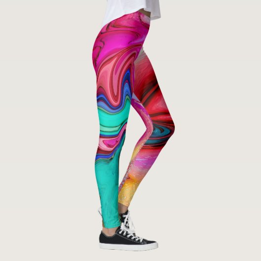 Elegant Pink Blue Marble Abstract Watercolor Leggings (Rechts)