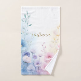 Elegant Pink Blue Pastel Watercolor Floral Design Handtuch