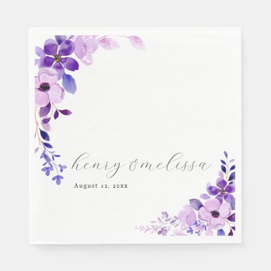 Elegant Pink Blue Purple Flowers Wedding Napkins Serviette (Vorderseite)