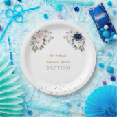 Elegant Pink Blue White Blume Twins Taufe Pappteller (Party)