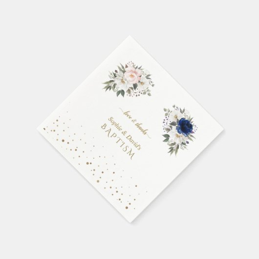 Elegant Pink Blue White Blume Twins Taufe Serviette (Ecke)