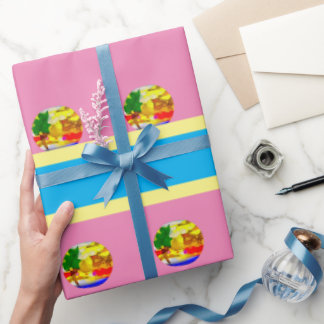 elegant_pink_BLUE_YELLOW_BROWN Geschenkpapier