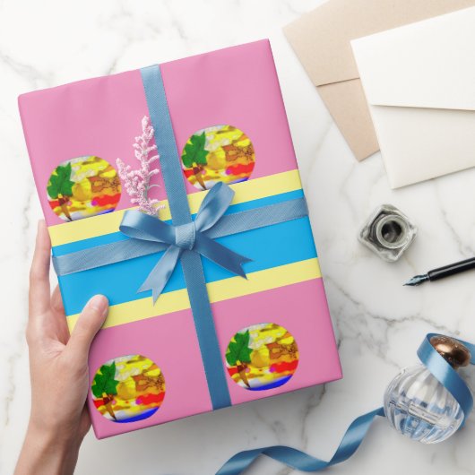 elegant_pink_BLUE_YELLOW_BROWN Geschenkpapier (Schenken)