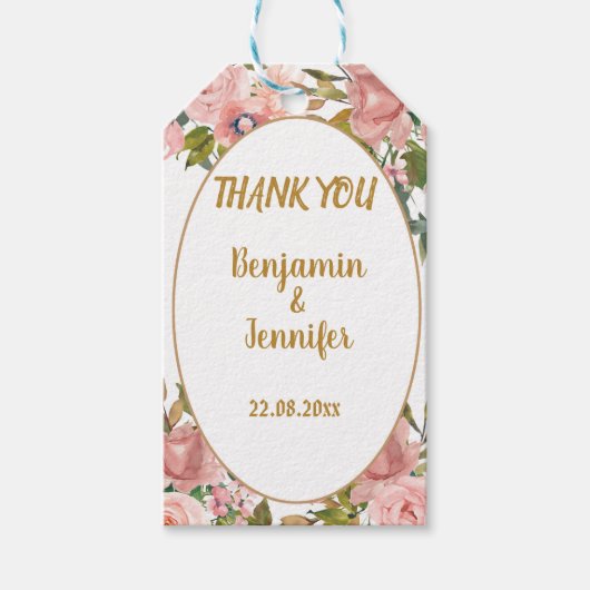 Elegant Pink Blumengrün Hochzeit Vielen Dank Geschenkanhänger (Vorderseite)