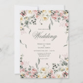 Elegant Pink Blush Ivory Floral Wedding Einladung (Vorderseite)